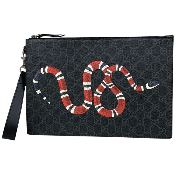 Gucci GG Supreme clutch bag snake motif black red - Picture 1 of 5